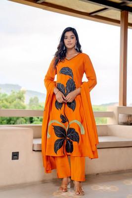 Laxurine Women Printed A-line Kurta(Orange)