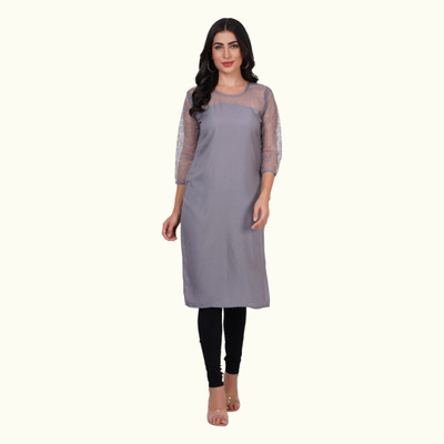 Adgood fashion Women Printed Straight Kurta(Grey)