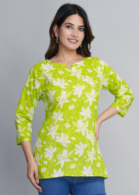 New RJP Craft Women Printed A-line Kurta(Green)
