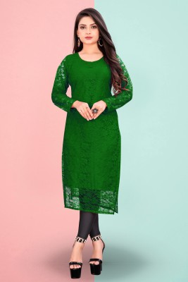 Lakshya Fashion Mart Women Self Design Straight Kurta(Green)