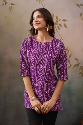 Priniti Women Printed Straight Kurta(Purple)
