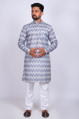 KAISERMEN Men Printed Straight Kurta(Grey)