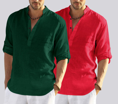ZARTHA Men Solid Straight Kurta(Green, Red)
