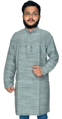 DESHBANDHU KHADI Men Woven Design Straight Kurta(Grey)