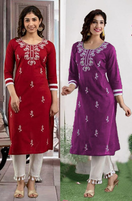SISTO Women Chikan Embroidery Straight Kurta(Multicolor)