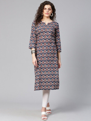 MEERANSHI LIVING Women Printed Straight Kurta(Dark Blue)