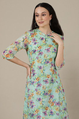 Aurelia Women Floral Print A-line Kurta(Green)