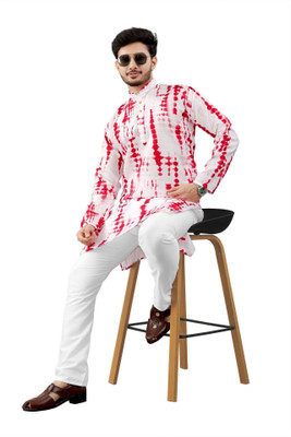 DHASU TRENDZ Men Printed Straight Kurta(Red)