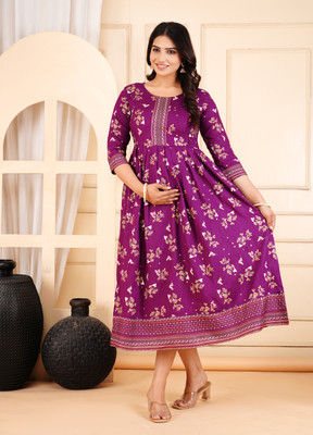 Anikaa Women Printed Anarkali Kurta(Purple)