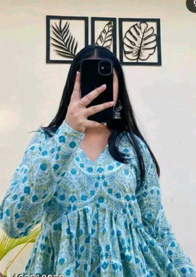 sanwariya enterprises Women Printed A-line Kurta(Light Blue)