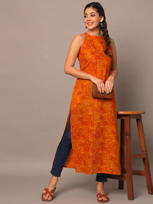 MEERANSHI LIVING Women Bandhani Straight Kurta(Yellow)