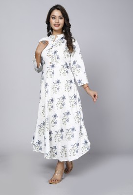 bgcrafts Women Printed Anarkali Kurta(White)