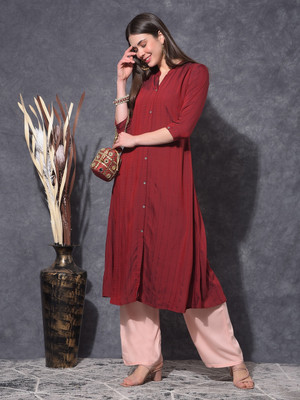 Mamoose Women Solid Ethnic Dress Kurta(Maroon)