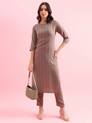 Hritika Women Self Design Straight Kurta(Grey)