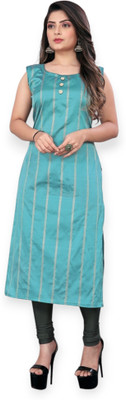 MAHADEV CREATION Women Striped Straight Kurta(Light Blue)