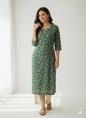 G N COLLECTION Women Floral Print A-line Kurta(Green)