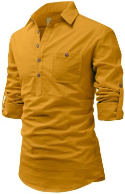 Vira Vesh Men Solid Straight Kurta(Yellow)