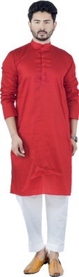 DRESSED UP DIVAS Men Solid Straight Kurta(Dark Blue)