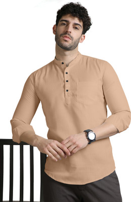 MENTIFIC Men Solid Straight Kurta(Beige)