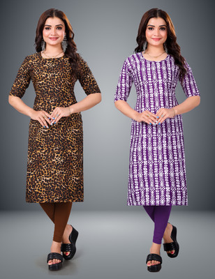 RANGRASIYA CORPORATION Women Printed Straight Kurta(Purple)