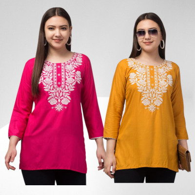 PENTTO Women Chikan Embroidery Straight Kurta(Pink)