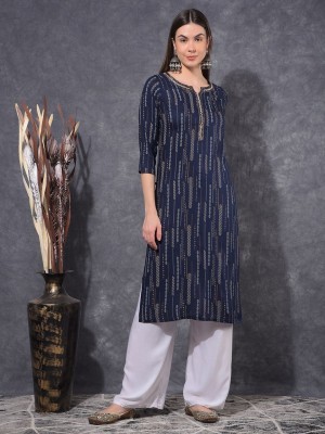 Mamoose Women Self Design Ethnic Dress Kurta(Dark Blue, White, Beige)