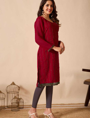 VALARIS Women Embroidered A-line Kurta(Green)