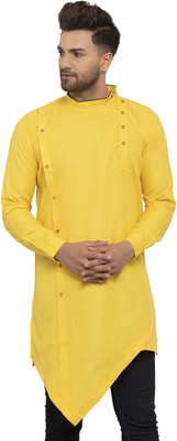 SAIFOO Men Solid Asymmetric Kurta(Yellow)