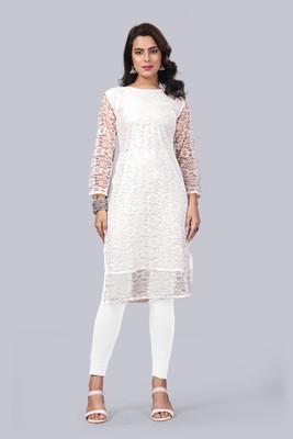 PRAVISHRI TRENDS Women Self Design A-line Kurta(White)