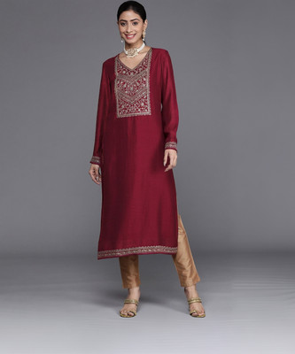 LIBAS Women Embroidered Straight Kurta(Pink)
