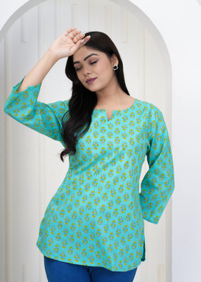 Zwc Women Printed A-line Kurta(Blue)