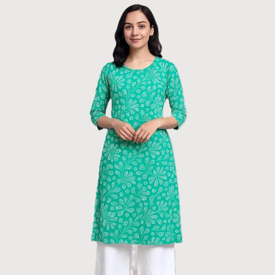 SK JIYA Women Floral Print A-line Kurta(Light Blue)