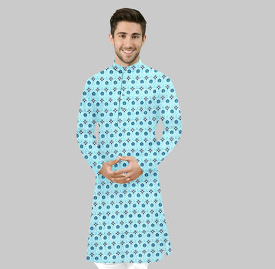 CELLUX Men Printed Straight Kurta(Blue)