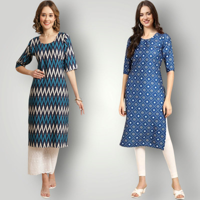 HouseOfCommon Women Printed Straight Kurta(Multicolor)