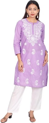 St Khalil Chikankari Women Embroidered Straight Kurta(Purple)