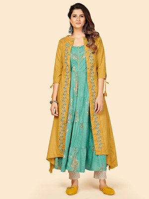 VBUYZ Women Printed Anarkali Kurta(Yellow)