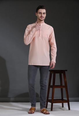 SKAVIJ Men Solid Straight Kurta(Pink)