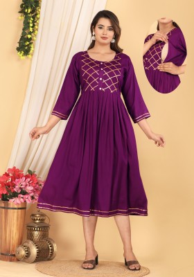 WAY SAFE Women Self Design Anarkali Kurta(Purple)