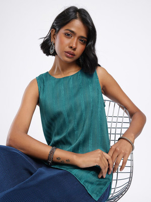 Anouk Rustic Women Woven Design Straight Kurta(Green)