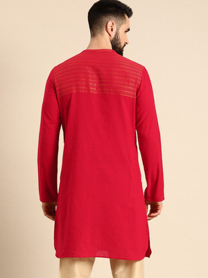 ANOUK Men Striped Straight Kurta(Red)