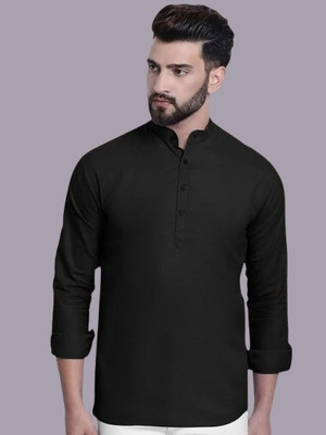 SuperTrend Men Embroidered Straight Kurta(Black)