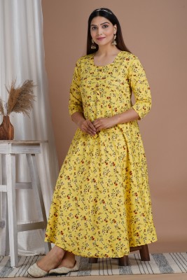 JAFFRY EMBROIDERY Women Printed Anarkali Kurta(Yellow)