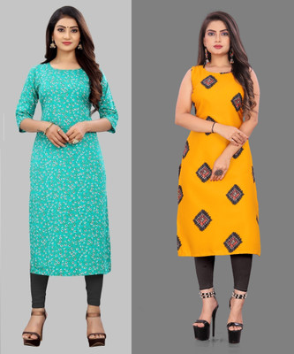tanvi creation Women Printed Straight Kurta(Yellow)