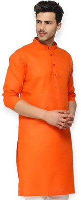 Maa Bhagwati Men Embroidered Straight Kurta(Orange)