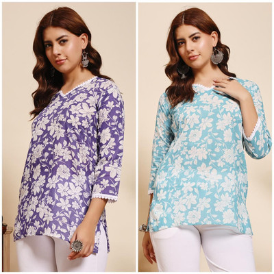 ATTIREGURU Women Floral Print, Embellished Straight Kurta(Multicolor)