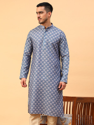Tabard Men Solid Straight Kurta(Blue)