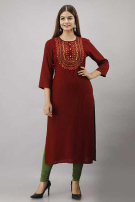 MISREE Women Solid Straight Kurta(Maroon)