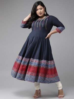 Yash Gallery Women Embroidered Anarkali Kurta(Blue)