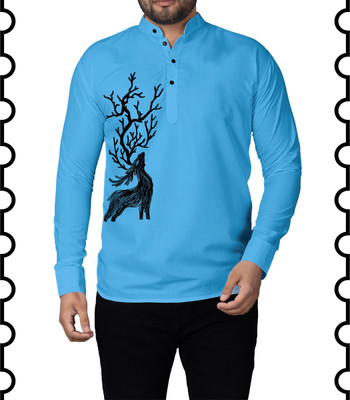 Kavyangle Creation Men Solid Straight Kurta(Blue)