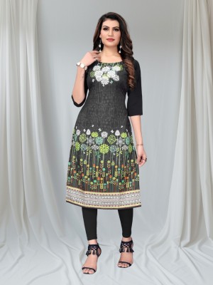 Growmore Fab Women Printed Anarkali Kurta(Black)